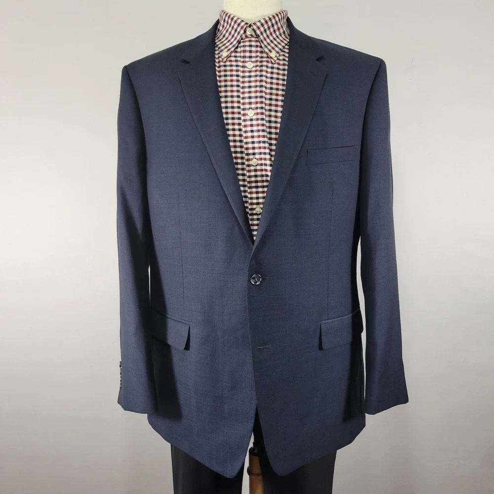Alfani‎ Men's Sport Coat Blazer Two Button Navy Blue Wool Polyester Size 46L